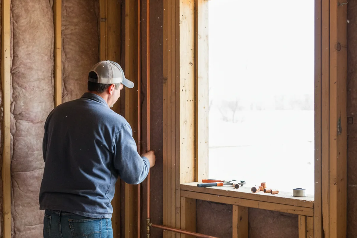 Licensed plumber running new copper supply lines in a Battleboro home